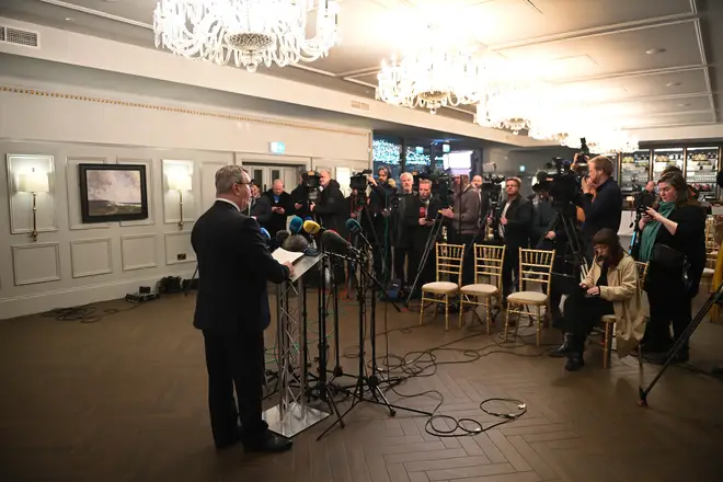 Sir Jeffrey Donaldson emerged to face reporters who had been waiting for the decision through the night and began by apologising for the late wait