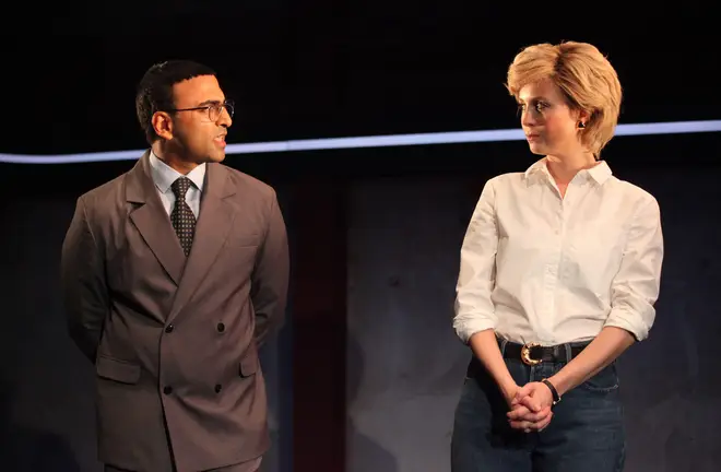 Tibu Fortes as Martin Bashir and Yolanda Kettle as Princess Diana in The Interview, a play written by Jonathan Freedland on the 1995 interview, November 1, 2023