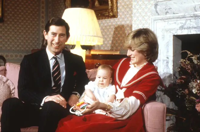 Prince Charles and Diana, Princess of Wales, with their first child Prince William, at Kensington Palace, London, December 1982