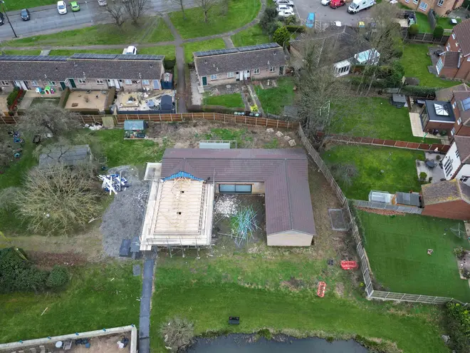 Work continues to demolish an unauthorised spa pool block at the home of Hannah Ingram-Moore, the daughter of the late Captain Sir Tom Moore, at Marston Moretaine, Bedfordshire. Picture date: Wednesday January 31, 2024.
