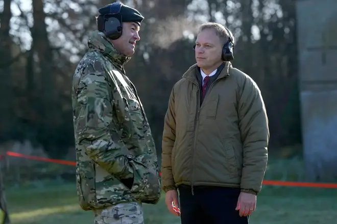 Secretary of State for Defence Grant Shapps, speaks to Chief of the General Staff General Patrick Sanders