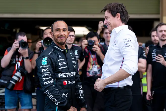 Lewis Hamilton with Mercedes team boss Toto Wolff