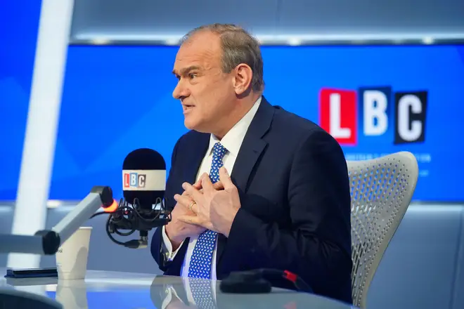 Liberal Democrat leader Sir Ed Davey takes part in a live interview on LBC with mid-morning presenter James O'Brien