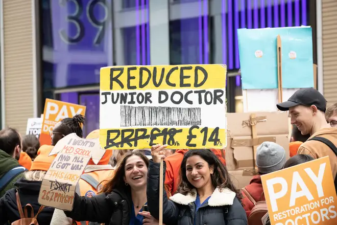 Junior doctors pictured at a picket line during strike action last year