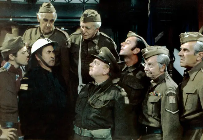 Ian Lavender (far left) as Private Pike