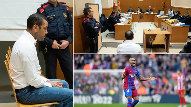 Former Barcelona star Dani Alves has appeared in court this morning standing on trial for rape, where he faces a prison sentence of up to 12 years