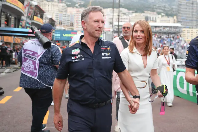 Christian Horner Team Principal RedBull Racing and his wife Geri Halliwell, during the Monaco GP, 2023