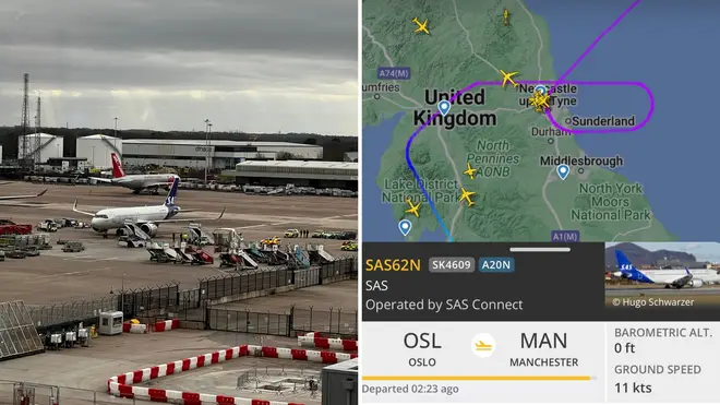 RAF Typhoons escorted a Scandinavian Airlines flight into Manchester Airport