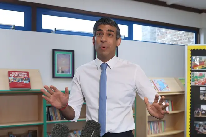 Prime Minister Rishi Sunak speaking to media as he visits Glencraig Integrated Primary School in Holywood, Co Down, during his trip to Northern Ireland following the restoration of the powersharing executive. Picture date: Monday February 5, 2024.