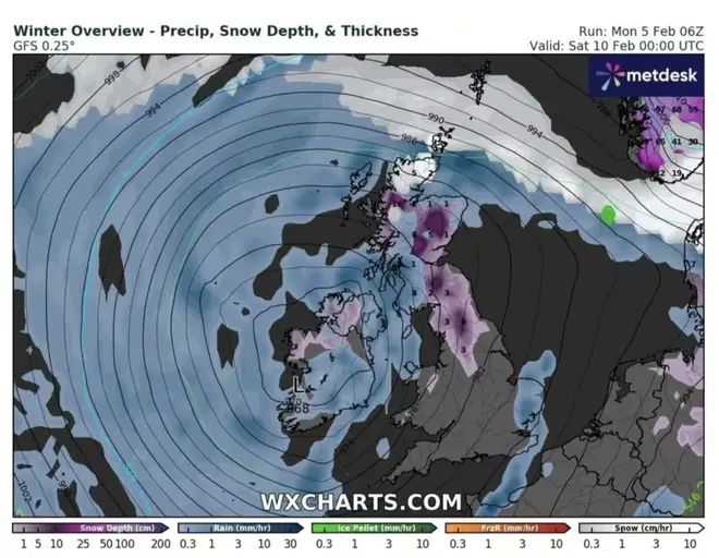 Two days later, Scotland, Ireland, Northern Ireland and parts of England could experience snow.