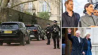 A sombre-looking Prince Harry has arrived at Clarence House this afternoon as he rushes to be at his father King Charles' side after the monarch personally informed his son of his cancer diagnosis