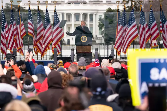 Donald Trump speaking in Washington before the Capitol riots