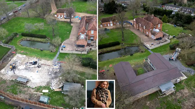 What remain's of Captain tom's famiiy's spa (l) and what it used to look like (r). Inset Hannah Ingram-Moore