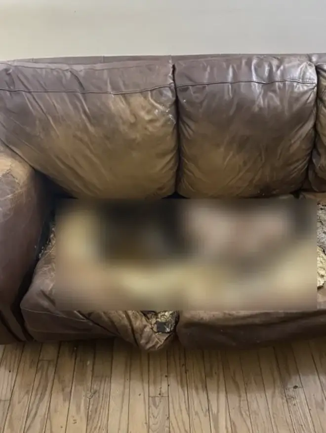 She was found fused to the sofa at her parents' home.