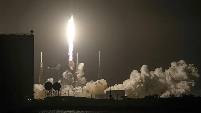 A SpaceX Falcon 9 rocket on Nasa’s Pace mission lifts off from Space Launch Complex 40 at the Cape Canaveral Air Force Station in Cape Canaveral, Florida