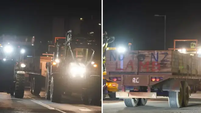 Farmers are using tractors to stage a slow protest in the Port of Dover about the use of cheap imported food in Britain.