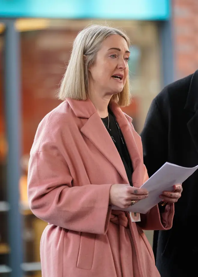 Esther Ghey, the mother of murdered 16-year-old Brianna Ghey, speaking at a vigil in Golden Square, Warrington, to mark the first anniversary of her daughter's death. Picture date: Sunday February 11, 2024.