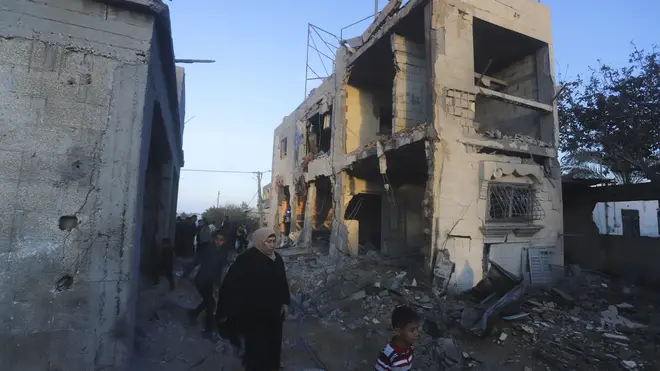 Destroyed buildings in Rafah