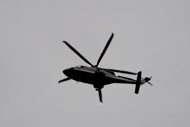 The royal helicopter carrying King Charles III and Queen Camilla