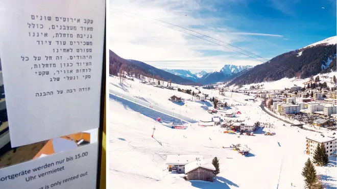 Swiss police are investigating the sign in the ski rental shop in Davos