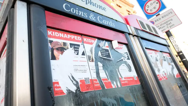 Ripped posters showing kidnapped Israeli victims of the 7th October 2023 attack by Hamas