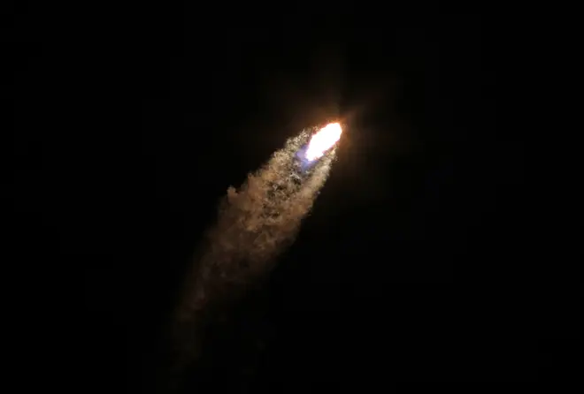 A SpaceX Falcon 9 rocket soars into orbit from the Kennedy Space Center on the Intuitive Machines' Nova-C moon lander mission, in Cape Canaveral, Florida