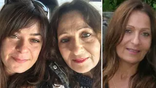 Tearful Carmen (L) and her mum Sandra on their way to Dignitas. Right, Sandra pictured one year before she was diagnosed with motor neurone disease
