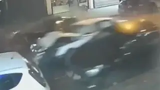 The footage shows an Audi hitting numerous cars on Soho Road at around 8.20pm.