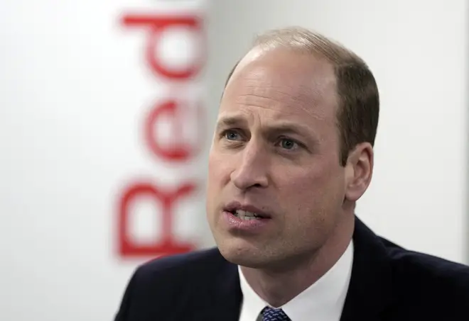 Britain's Prince William, Prince of Wales reacts during a visit to the British Red Cross' headquarters in London on Tuesday