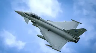 A Typhoon fighter jet in the sky