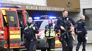 Police and ambulances at the scene of the attack in Wuppertal