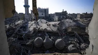An Israeli strike destroyed buildings in Rafah