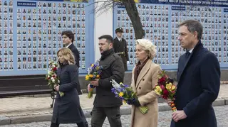 World leaders laid flowers in tribute to killed soldiers as they joined Volodymyr Zelensky in Ukraine