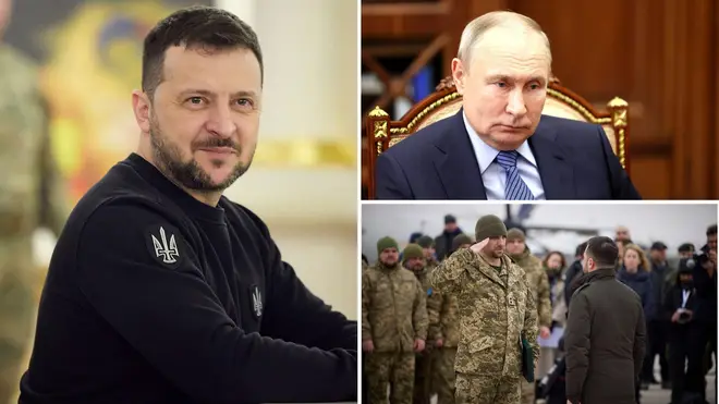 Putin, Zelensky and Ukrainian troops