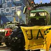 A protest by farmers outside a meeting of EU agriculture ministers in Brussels