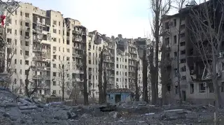 Damaged buildings seen after Russian forces completed their takeover of Avdiivka