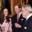 The Duke and Duchess of Cambridge talking to King Constantine of Greece in a 2012 photo