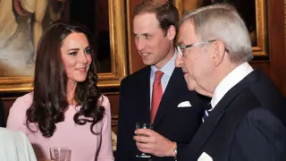 The Duke and Duchess of Cambridge talking to King Constantine of Greece in a 2012 photo