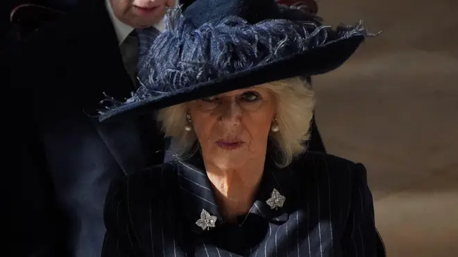 Queen Camilla attends a thanksgiving service for the life of King Constantine of the Hellenes at St George's Chapel