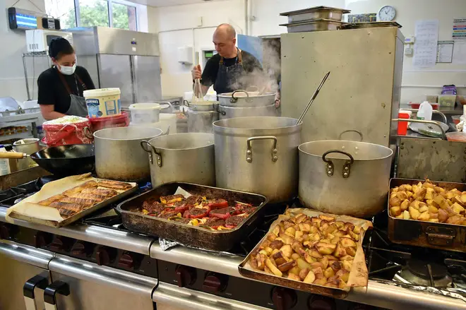 Meals being prepared for children at a Birmingham primary school