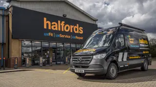 A Halfords store and Mobile Expert van