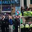 Protesters gathered outside Barclays