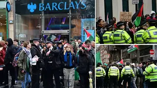 Protesters gathered outside Barclays