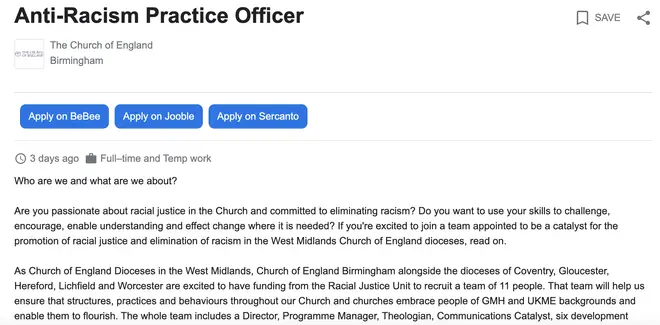 Church of England advertisIng for a £36k-a-year 'anti-racism' officer in a bid to 'deconstruct whiteness'