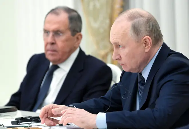 Russian President Vladimir Putin and Russian Foreign Minister Sergey Lavrov in the Kremlin, Moscow, December 27, 2023