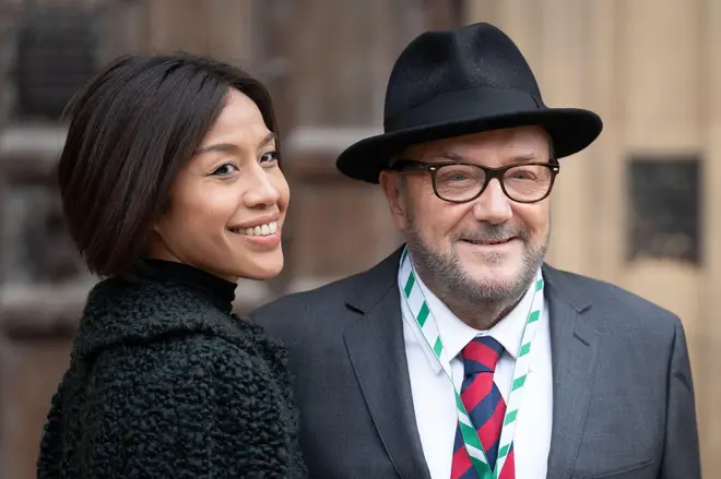 Newly elected MP for Rochdale, George Galloway, with his wife Putri Gayatri Pertiwi on Monday