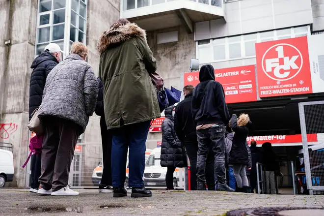 People queue for jabs at a Covid-19 vaccination centre in Germany during the height of the pandemic