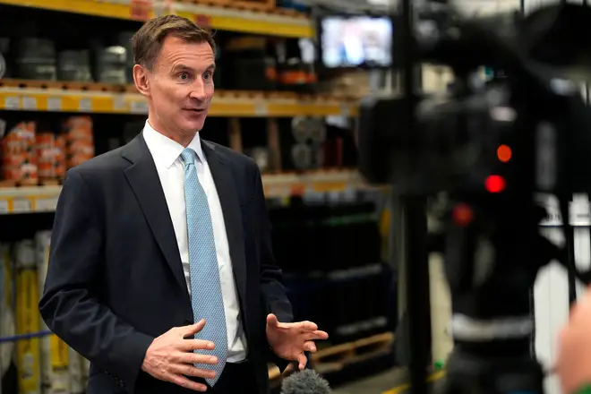 Chancellor of the Exchequer Jeremy Hunt records a broadcast clip after delivering his Budget, Wednesday