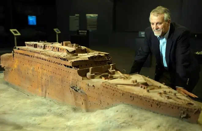Paul-Henri Nargeolet with a model of the Titanic