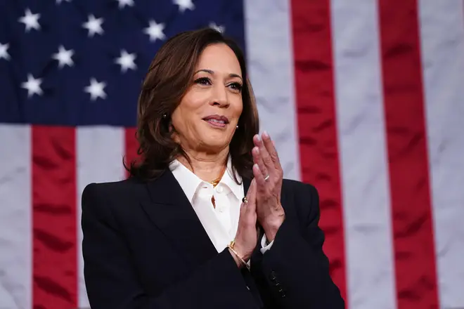 Vice President Kamala Harris claps before President Joe Biden delivers the State of the Union